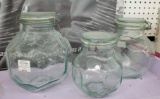 HERMETIC Matched set of 3 heavy glass geometric lidded canisters