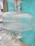Frosted Ribbed Glass Cake Standand dome - 2 pc.