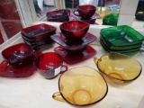 Vtg colored glass-Fire king Forest Green, Royal ruby, and Veraco France Amber