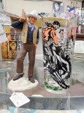 Cowboys including John Wayne figurine and vintage glass Tumbler