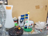 Self grouping including Sweden, Rocket ship trinket dish, vase, rooster coffee mug and more