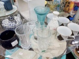 Shelf grouping including ceramic, glass, crockery, vases, Christmas