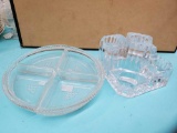 Lead Crystal Candle holder and vtg relish trays