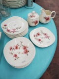 Pink Astor assorted Mid Century China with cream and sugar