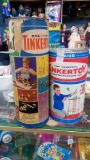 (2) VINTAGE CLASSIC TOYS, TINKER TOY METAL TUBES, OVER 340 PIECES IN JUST ONE TUBE