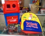 VINTAGE PLAYSKOOL POSTAL STATION MAILBOX TOY AND SMALL DR SEUSS BACKPACK