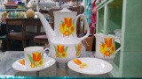 GROOVY 1970's ORANGE FLOWER TEA SET