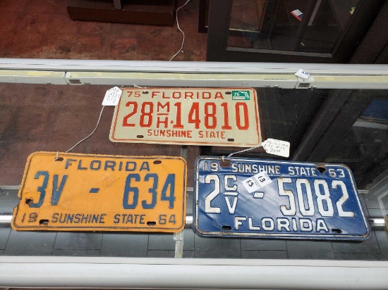 (3) FLORIDA Sunshine State VINTAGE license tags