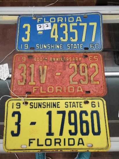 (3) Vintage 60s FLORIDA License plates including 400th anniversary 1965