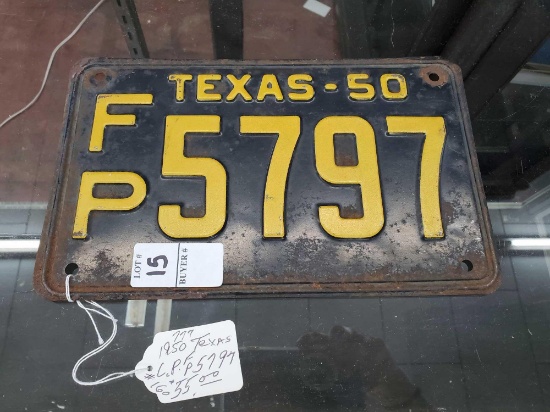 Vintage Texas FP license plate, 1950
