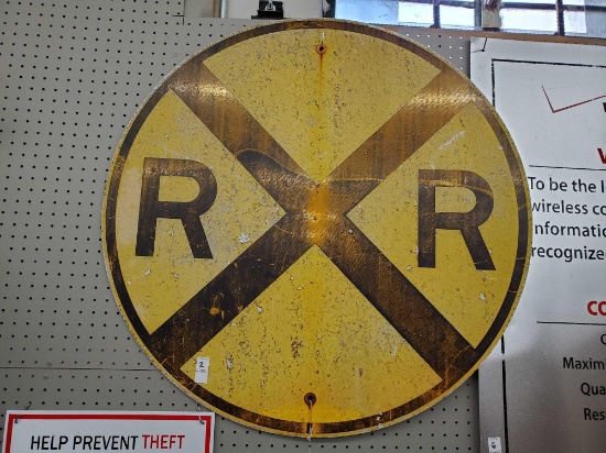 ENORMOUS Railroad Metal REFLECTIVE RR sign, authentic