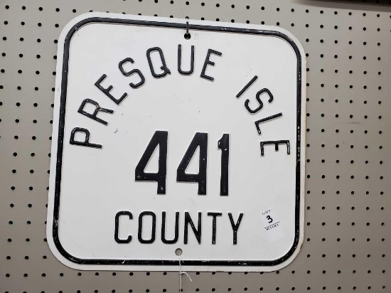 Vintage Prescue Aisle County Michigan steel 441 roadsign