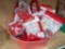 BIN OF VALENTINES kits, including cards, ornaments, sculptures, plus bags and tissue paper