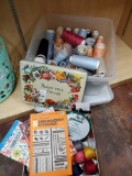Box tote - TONS of THREAD spools, Embroidery thread in Cute Tin