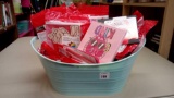 BASKET OVER STUFFED WITH ENSEMBLE KITS FOR CARDS, STICKER ACTIVITIES, ORNAMENTS