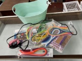 LOT OF COMBING AND QUILLING SUPPLIES - IRON - IN PLASTIC BIN