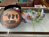 Lot of craft supplies in Cow Tin