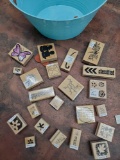 BIN COLLECTION OF new and used RUBBER STAMPS,