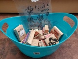 BIN COLLECTION OF new and used RUBBER and clear STAMPS,