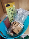 Bin of CLEAR and RUBBER Stamps, new and used