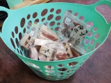 Tub of rubber crafting stamps, new and used