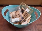 Bin of new and used Rubber stamps