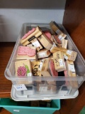 Tons of RUBBER STAMPS Lidded shoebox