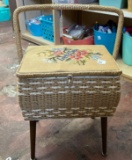 Vintage Wicker Sewing Basket With Wooden Legs