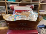 BEAUTIFUL DECORATIVE METAL BUCKET WITH CRAFT SUPPLIES - STICKERS - SCRAPBOOKING - CHIP BOARD DESIGNS