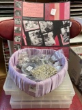 LOT OF CRAFT SUPPLIES - CREATIVE MEMORIES PAPER - SATIN HEART BIN WITH BEADS - (3) STORAGE BOXES
