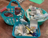 THREE BASKETS OF CRAFT SUPPLIES - SCRAPBOOKING- SEWING - BEADS