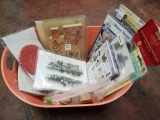 BIN OF MOSTLY NEW, pkg'd RUBBER AND CLEAR STAMPS