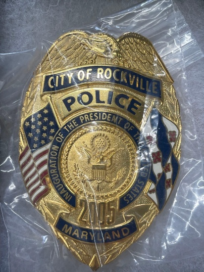 VINTAGE BADGE/CITY OF ROCKVILLE MARYLAND POLICE - INAUGURATION OF THE PRESIDENT OF THE UNITED STATES