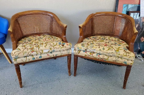 2 Vintage barrel backed chairs with wicker backing