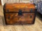 BEAUTIFUL ANTIQUE WOODEN CHEST WITH LEATHER HANDLES - LINED WITH MANY STORAGE COMPARTMENTS