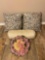 NICE LOT OF THROW PILLOWS AND FLORAL HAT