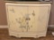 Vintage Ivory Lacquered Wood Hand Painted Bird Flowers Cabinet Console Table with glass topper