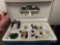 JEWELRY BOX FULL OF UNIQUE ITEMS - POLISHED MALACHITE/JADE (??) HEART - EARRINGS - CHARMS -