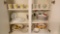 THREE LEVEL KITCHEN CUPBOARD GROUP INCLUDING CORELLE, PRINTEPS, YORKTOWN AND MORE CERAMICS