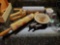 Kitchen supplies including Pie rollers, Wustof Trident knife sharpener, wooden mortar and pestle