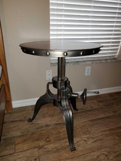 Very Unique metal GEAR side table- raises and lowers