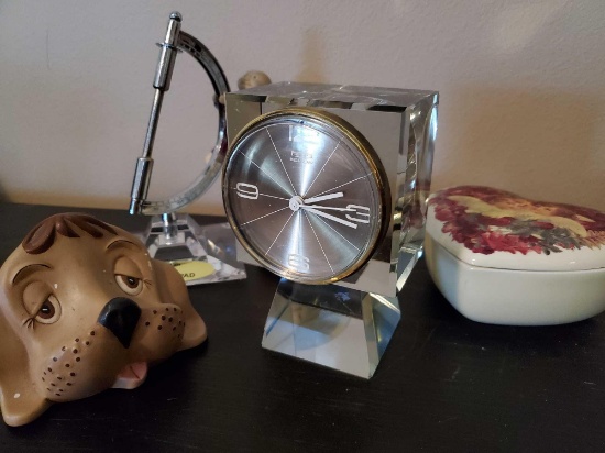 Vintage AHS Quartz Desk Clock plus other desk top treasures