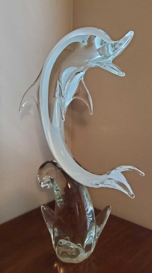 20" tall LARGE GLASS DOLPHIN SCULPTURE