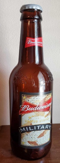 Large Glass BUDWEISER MILITARY bottle Containing Change