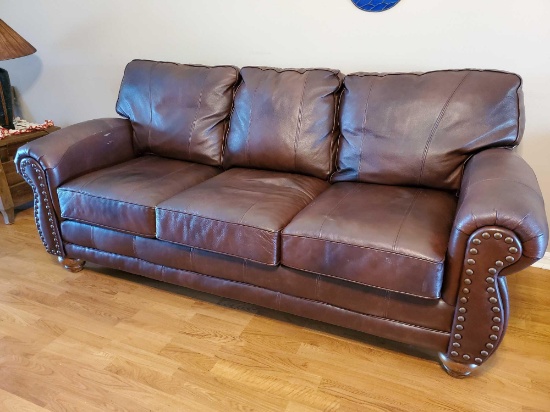 Vegan Leather Nail Head Couch with fixed back cushions
