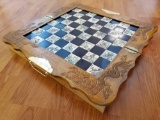 VERY NICE FOLDING WOOD AND TILE CHESS BOARD