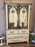 BEAUTIFUL HAND PAINTED TV ARMOIRE with GLASS Topper