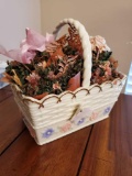 LENOX Fine Porcelain Gold 3D BUTTERFLY MEADOW Pink & Blue FLOWERS Basket