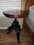 Very Unique metal GEAR side table with Rough Hewn look wood topped - raises and lowers