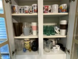 LARGE LOT OF COFFEE MUGS, DRINKING GLASSES AND MUCH MORE